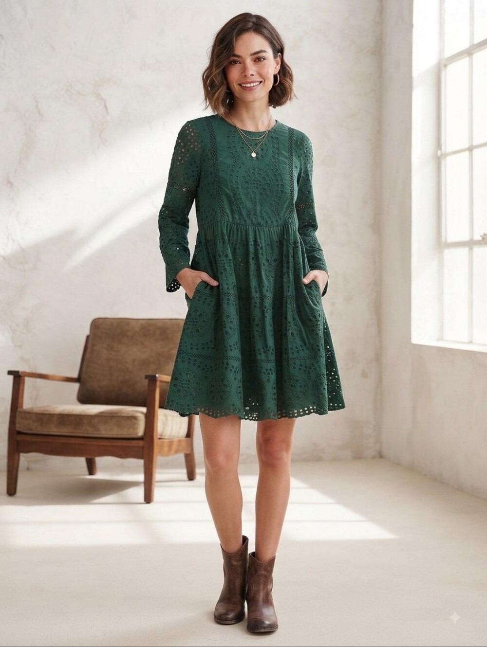 Zara Green Lace Playsuit Dress Women’s Size Small